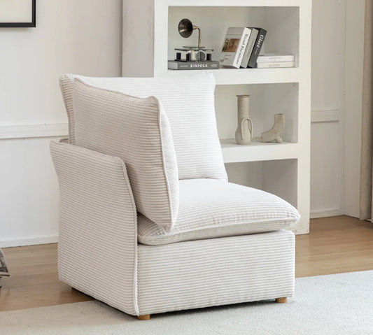 White corduroy corner chair w/ two cushions☕