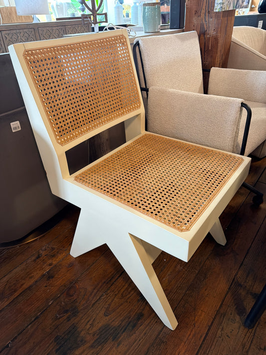 Pierre Jeanneret-inspired armchair w/ cane rattan back 🐎