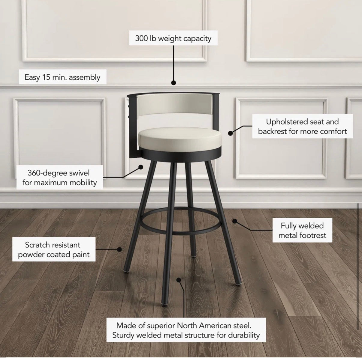 Black metal counterheight barstool w/ linen seat 🖤