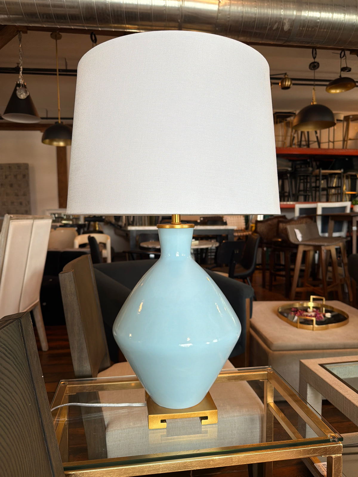 Blue ceramic lamp w/ gold leaf base ✨