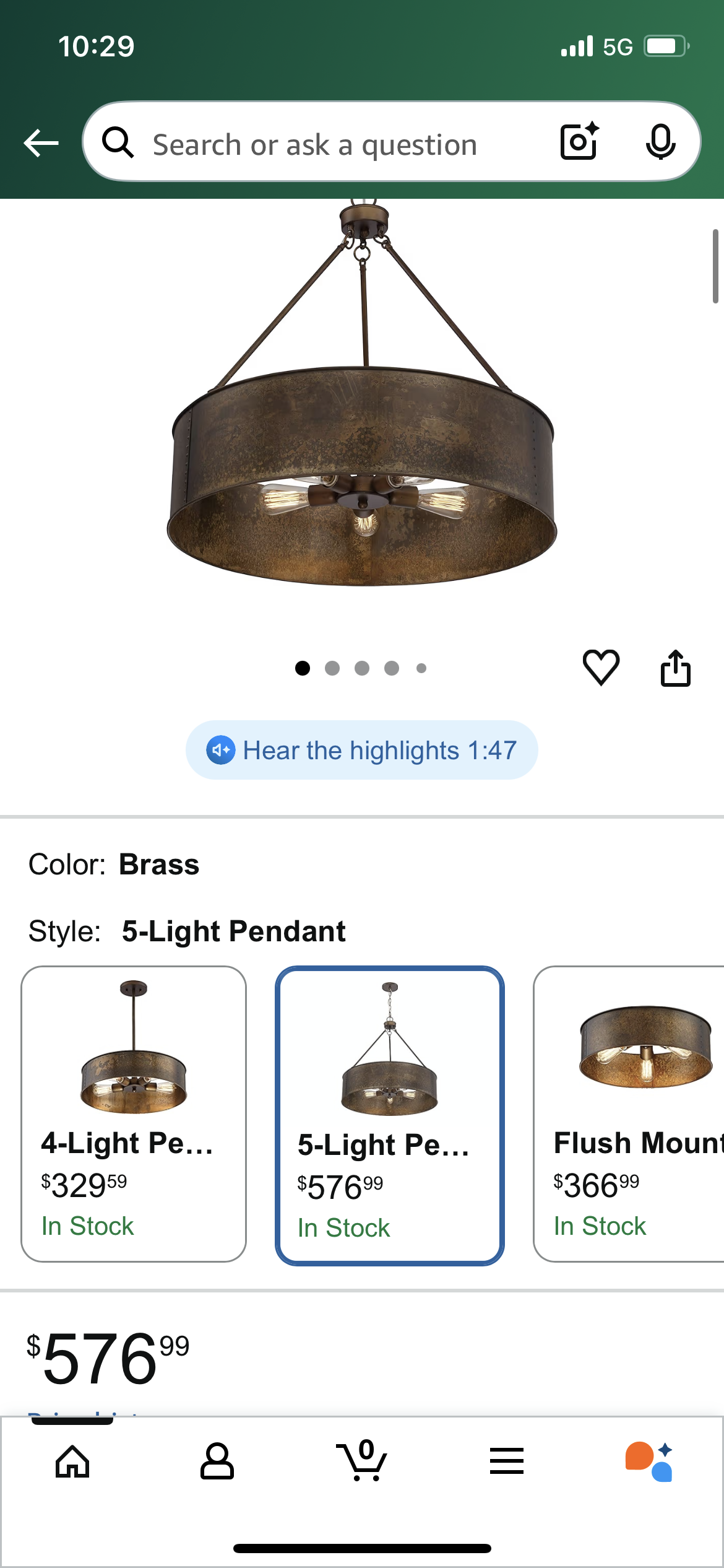 Oversized 5-light 29” brass dome chandelier ⚜️