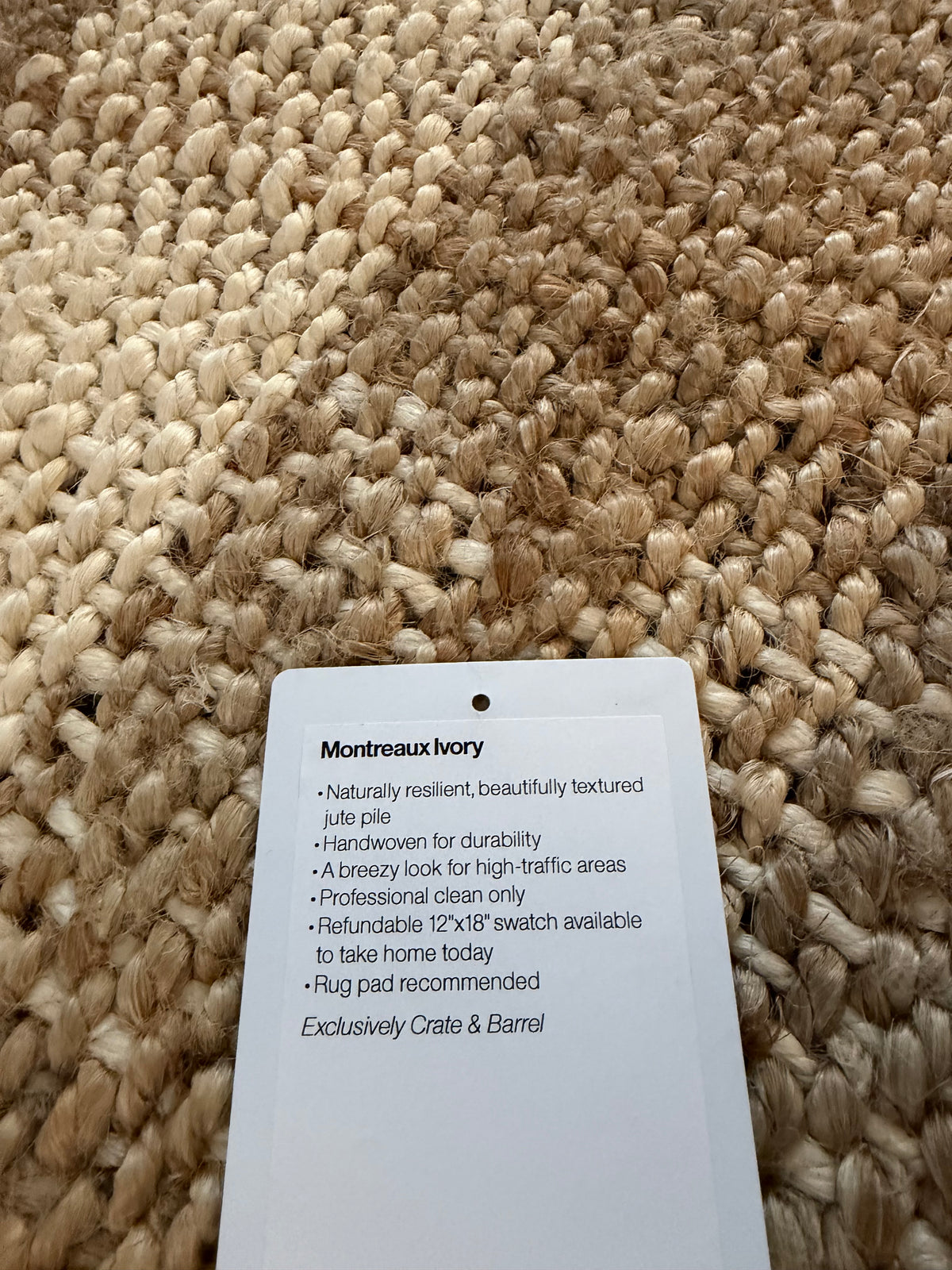 6x9 Crate & Barrel ivory jute rug ☀️