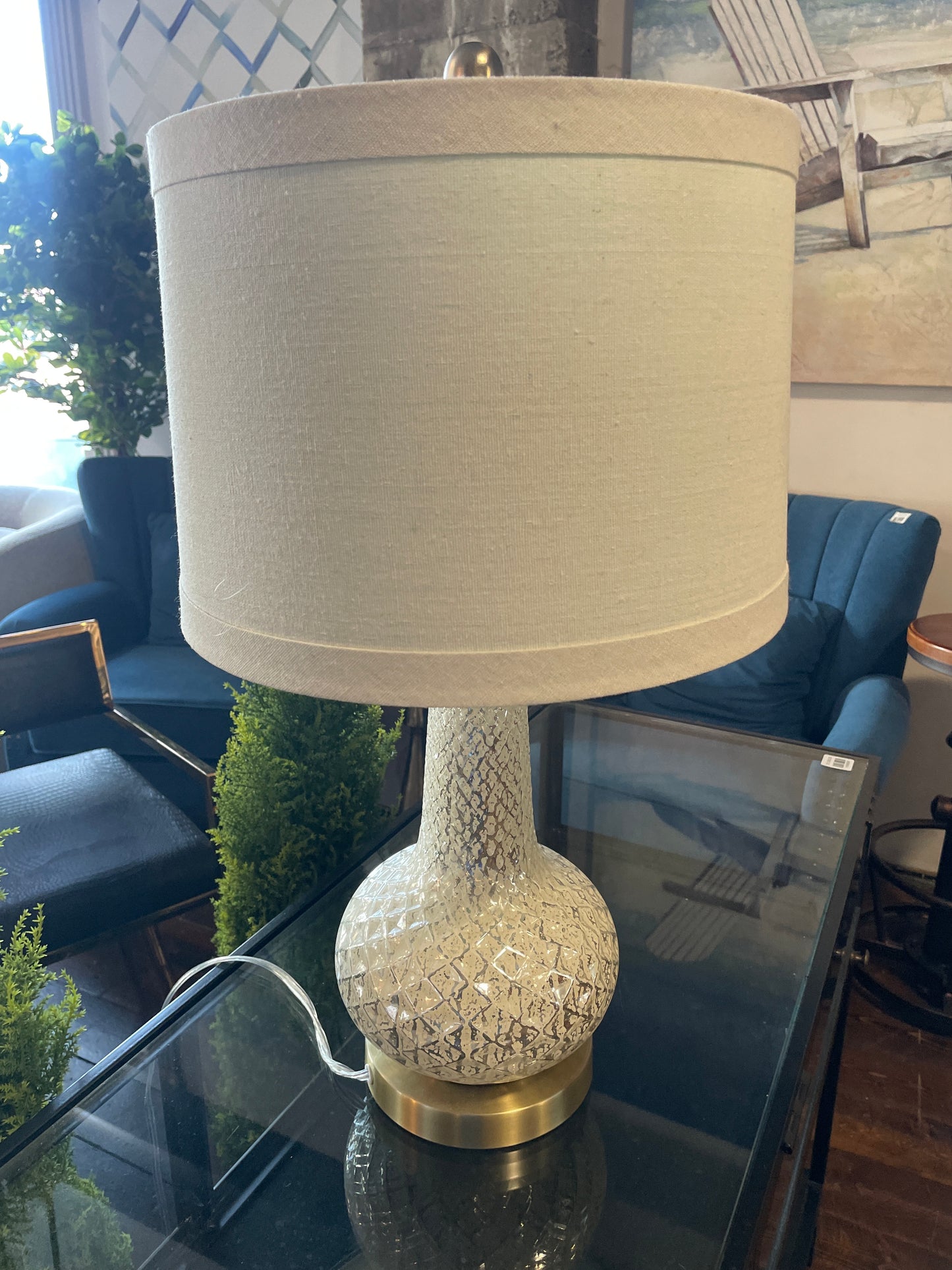 Silver & gold table lamp w/ linen shade ✨