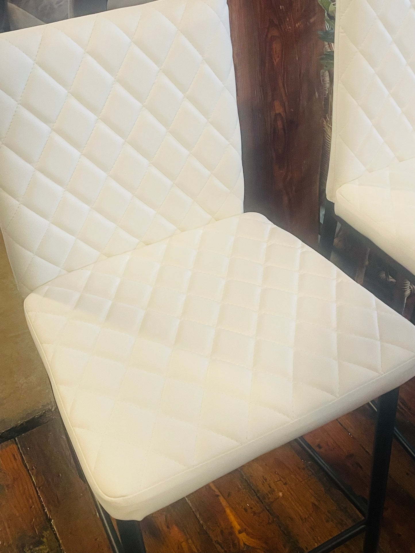 2 vegan leather white counterheight barstools🤍