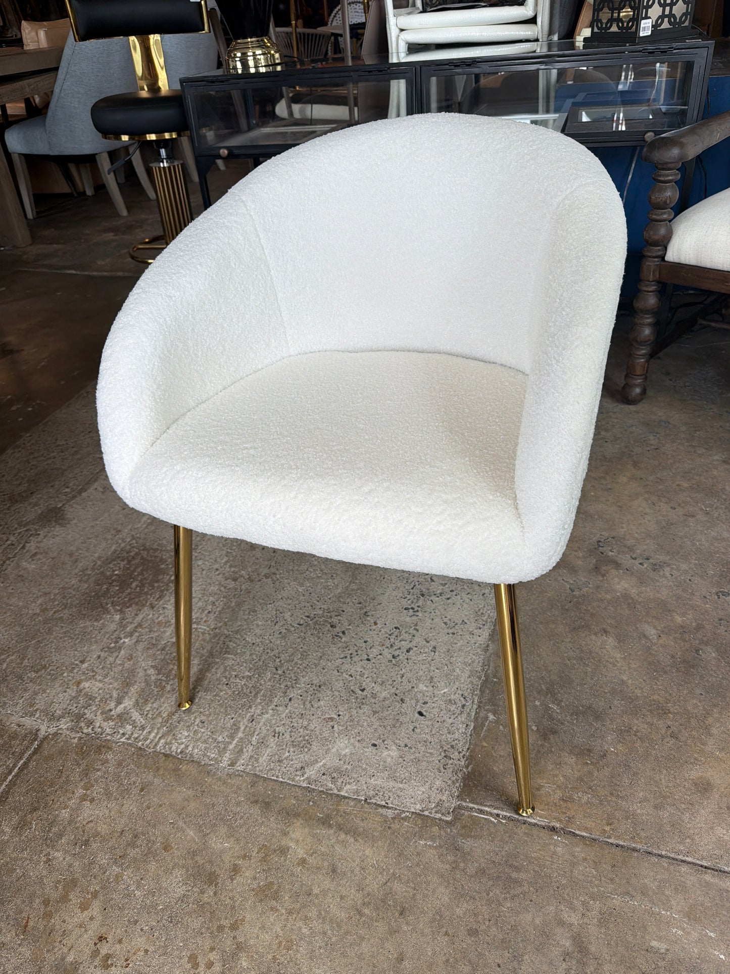 Modern soft cream boucle dining chair w/ gold metal legs ✨