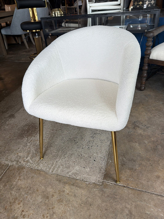 Modern soft cream boucle dining chair w/ gold metal legs ✨
