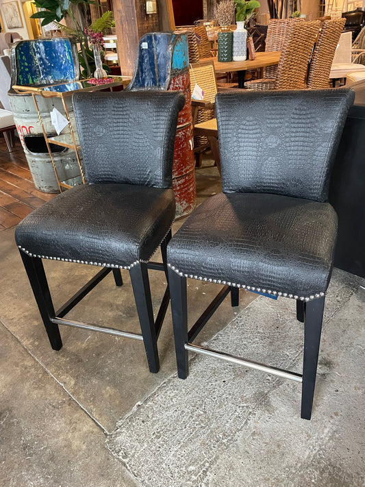 2 faux black crocodile counterheight barstools w/ nailhead trim 🥂