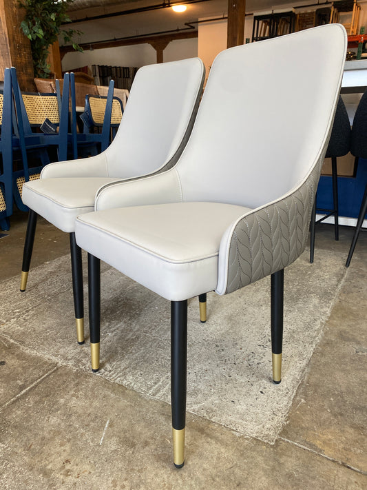 2 grey two-tone vegan leather dining / accent chairs 🩶