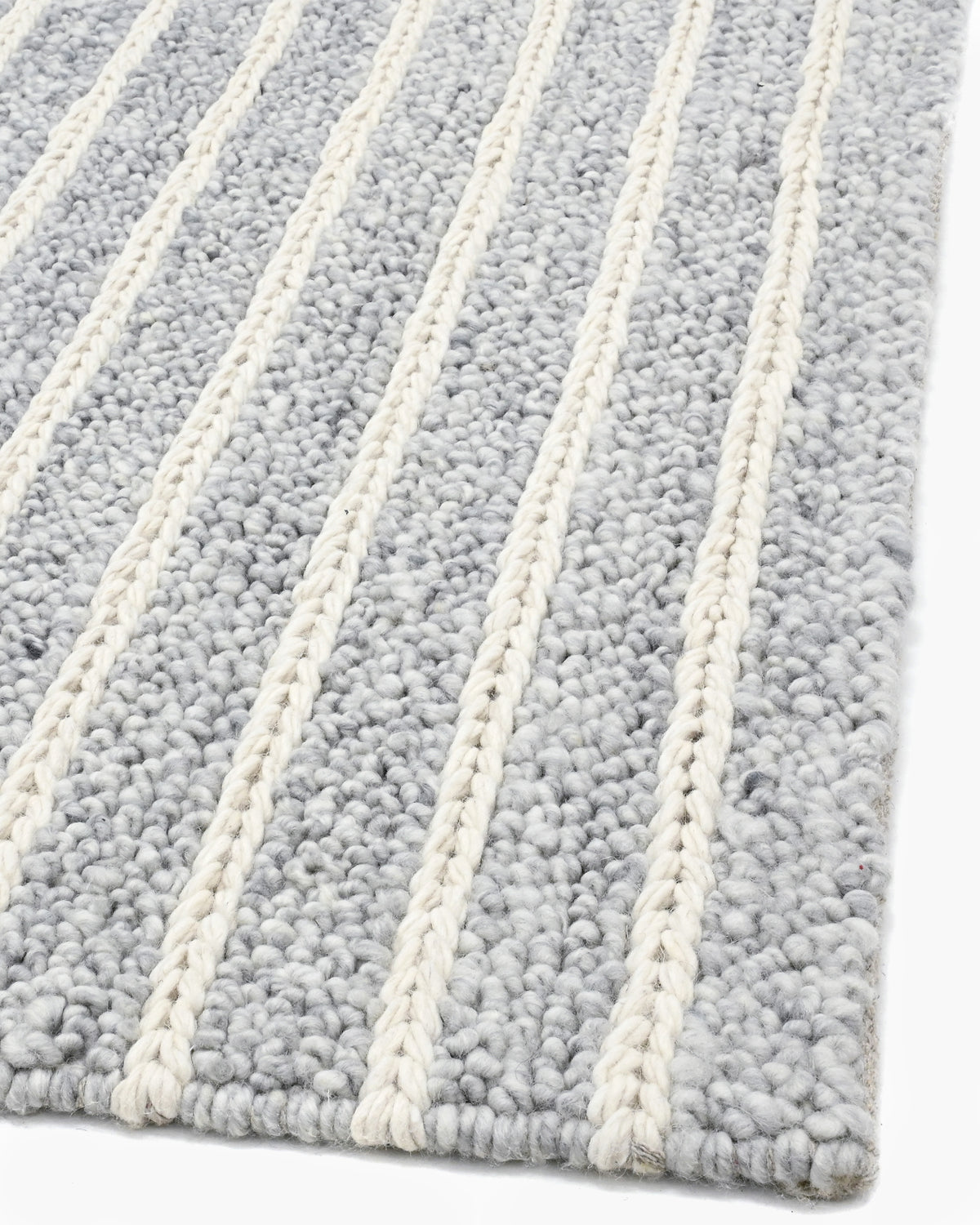 Grey and white striped wool rug 5' x 8'