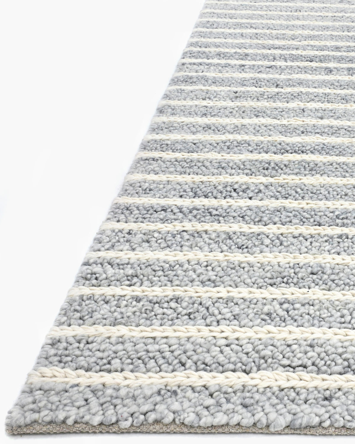 Grey and white striped wool rug 5' x 8'