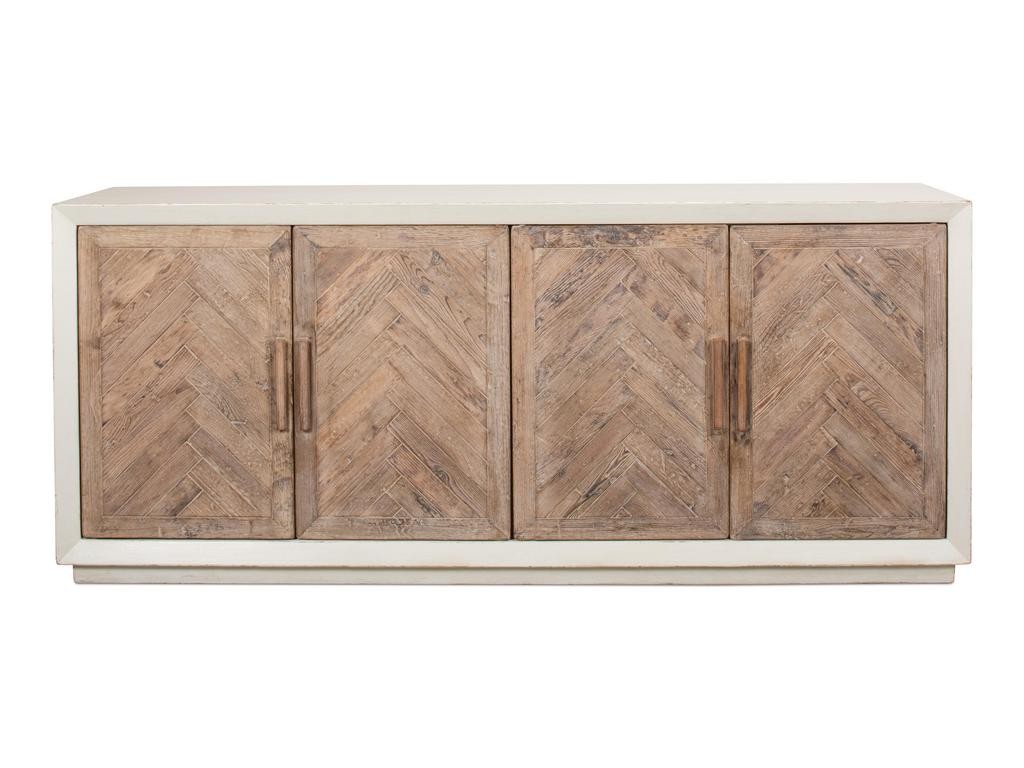 Whitewashed reclaimed pine chevron 4-door sideboard