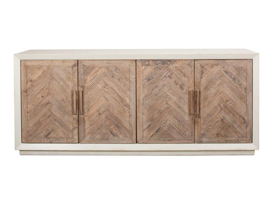 Whitewashed reclaimed pine chevron 4-door sideboard