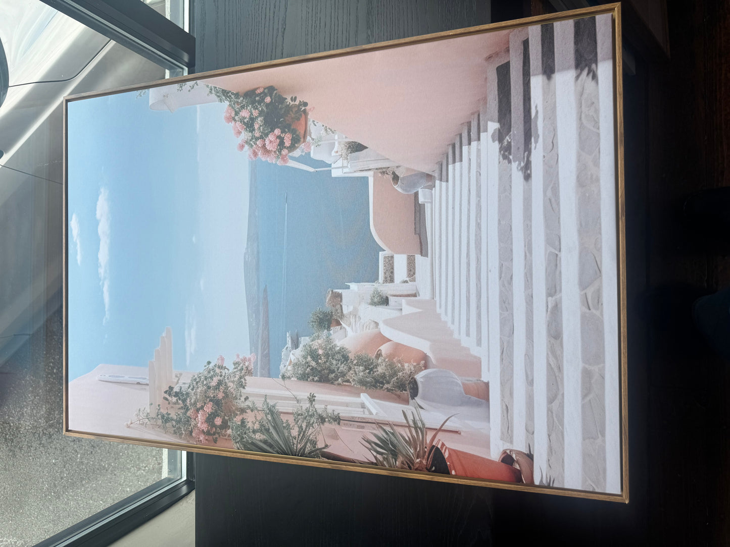Set of 3 Italian Mediterranean 24x36 pink, blue, & white coastal framed canvas 🌸