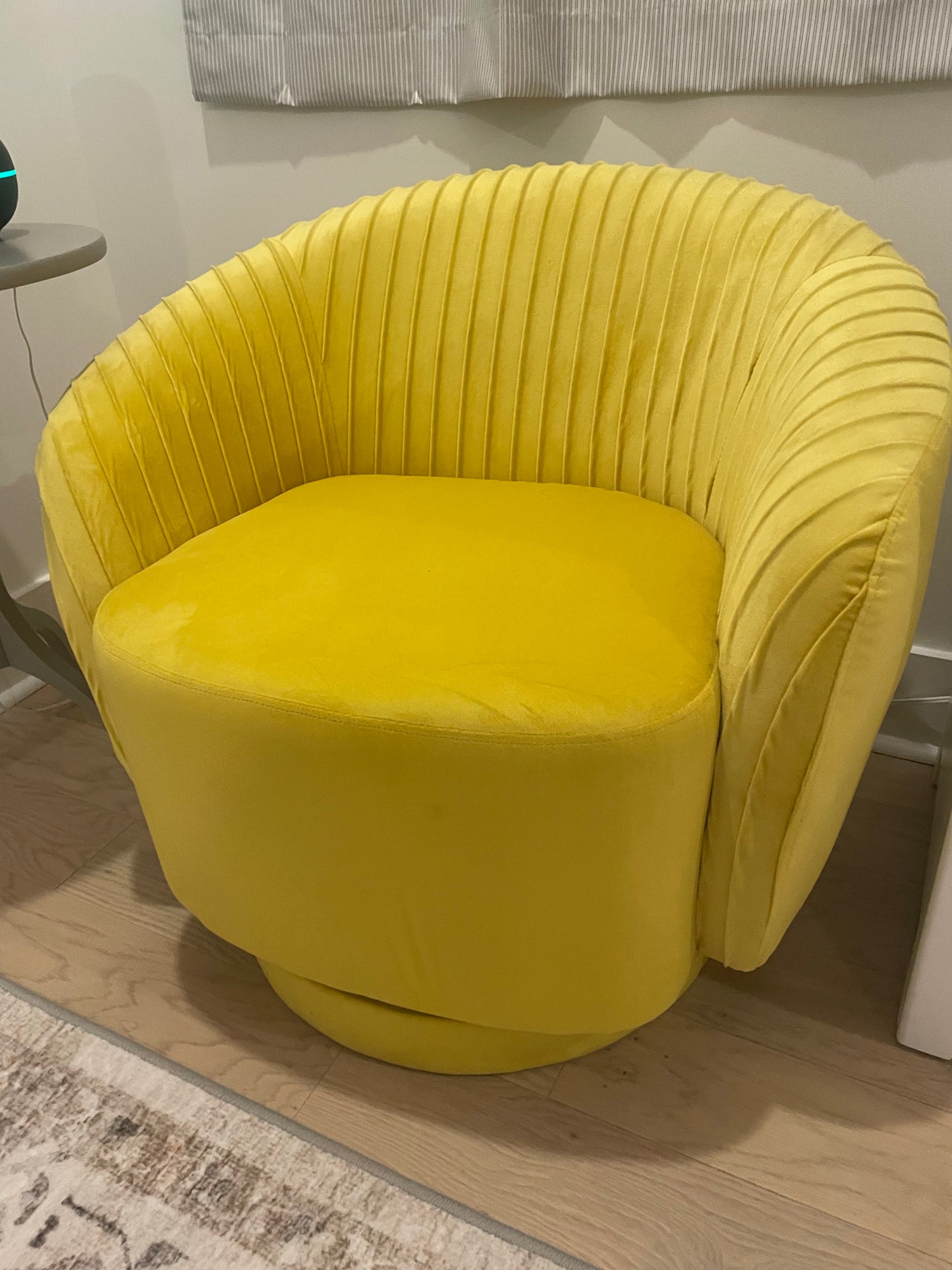 Yellow velvet small swivel barrel armchair 💛
