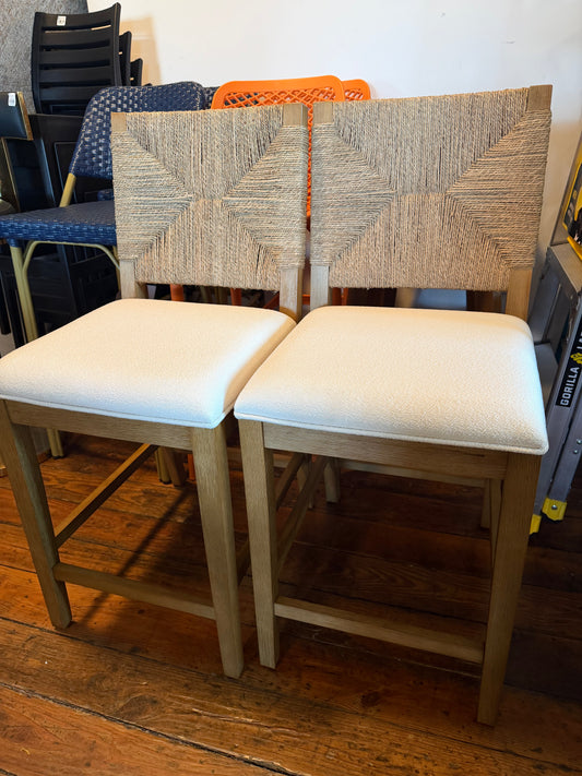 2 Nathan James seagrass counterheight light brown barstools (natural & white)🍷
