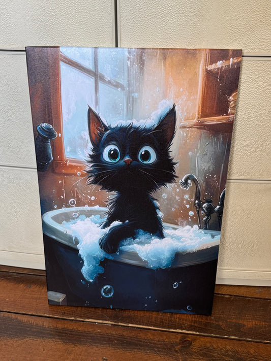 16x24 black cat bathtub canvas print 🛁