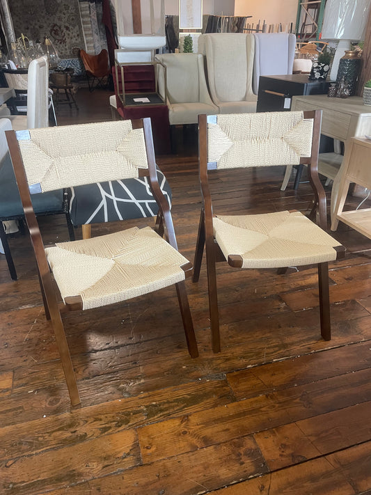 2 walnut wood folding chairs w/ woven back & seat🌻