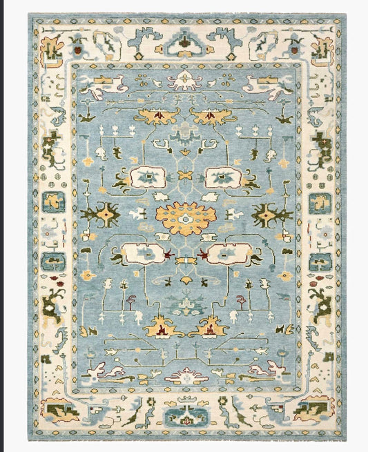 8x10 light blue & gold hand knotted wool rug 🦋