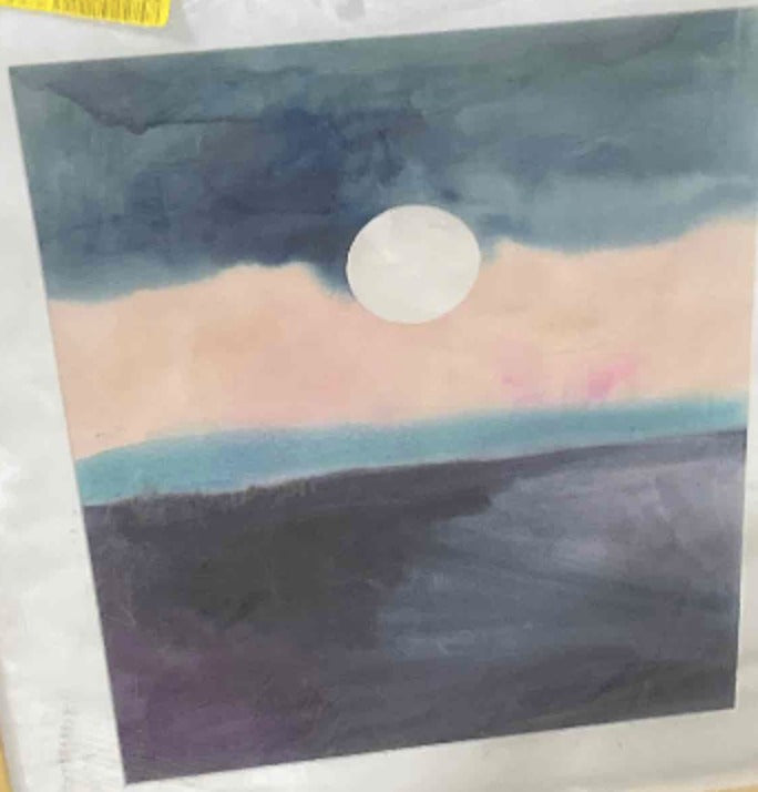 Wood-framed abstract moon painting 🌅