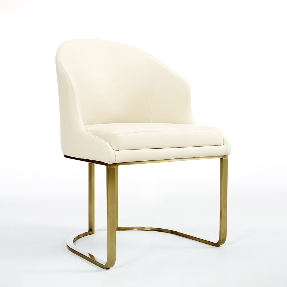 2 beige vegan leather & gold dining chairs