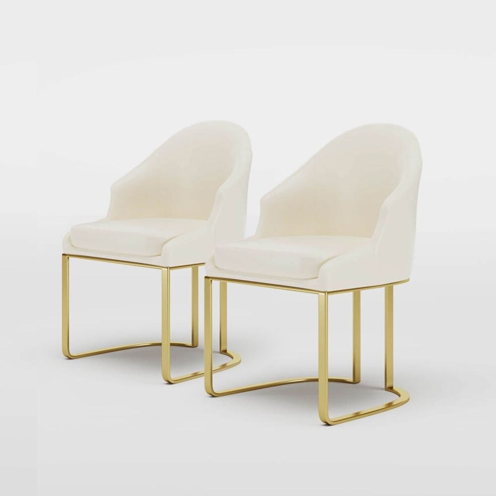 2 beige vegan leather & gold dining chairs