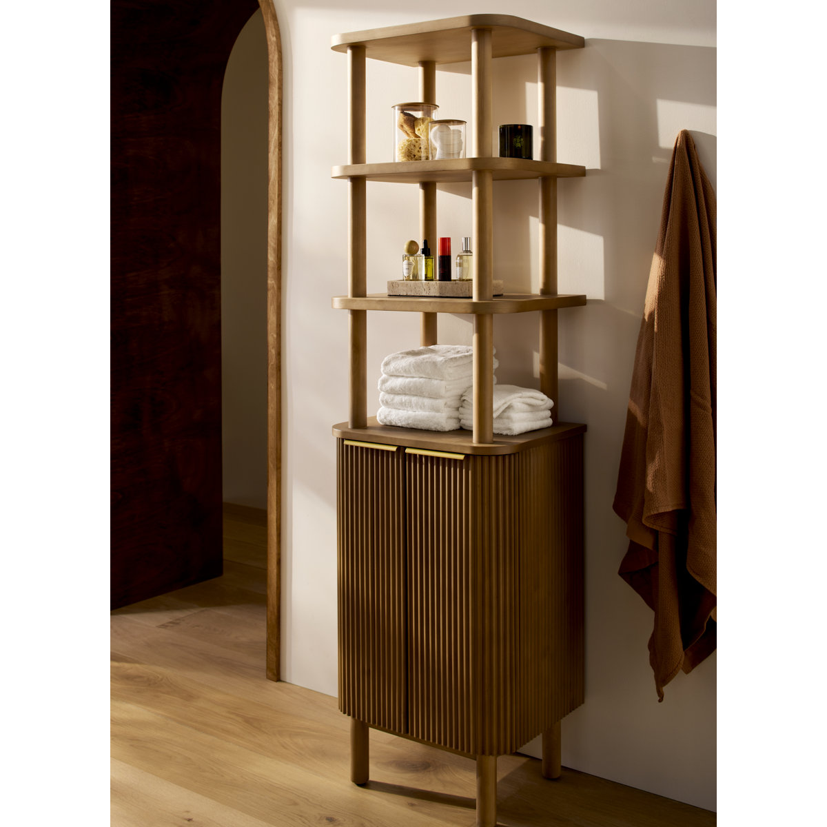 Joss & Main natural wood 3-tier linen cabinet