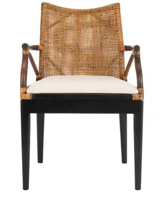 Nautical armchair with white cushion & natural rattan back 🌼