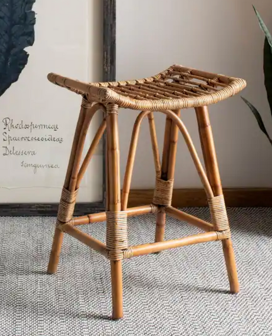 Farmhouse solid rattan backless counterheight stool