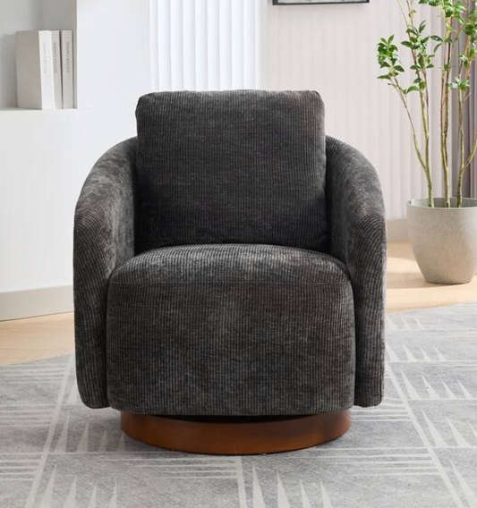 30.3"W swivel accent grey chenille barrel chair ☕