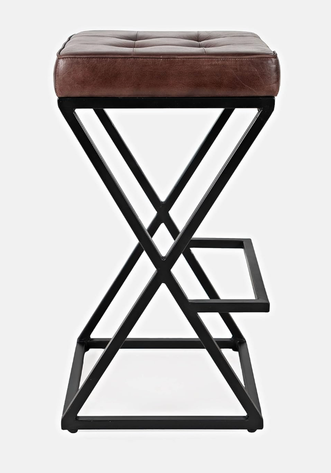 Mid-century genuine dark brown leather backless barheight barstool 🍺