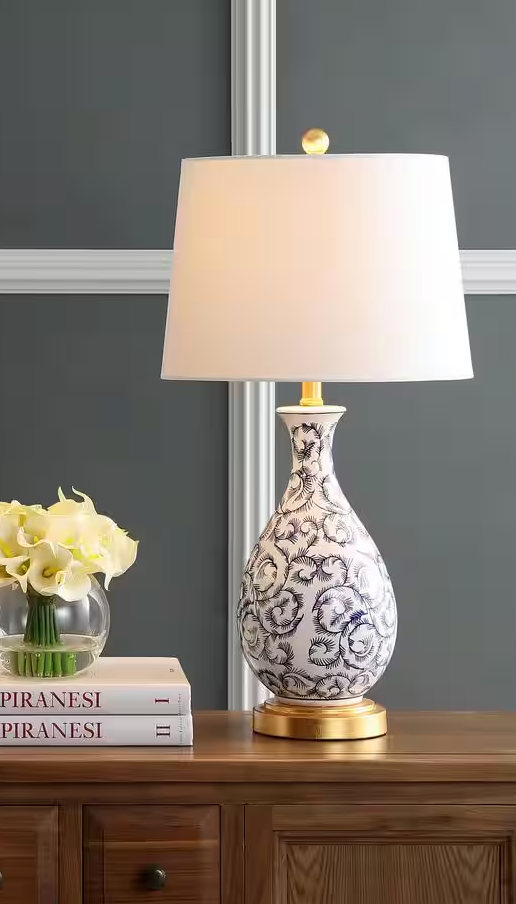 Blue & white 27.5" botanical ceramic table lamp 💙