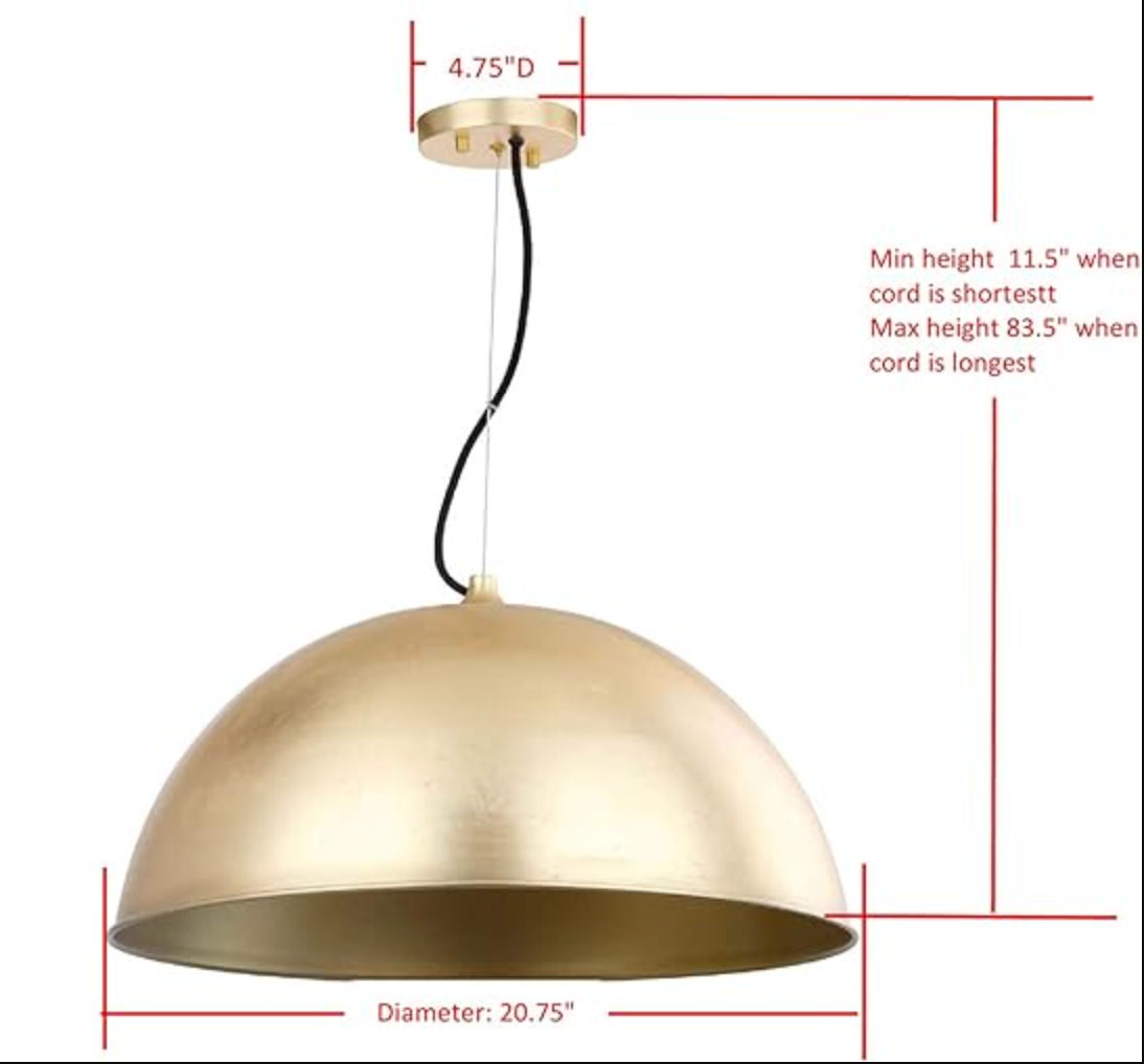 Adjustable gold leaf 21" dome pendant light 💫