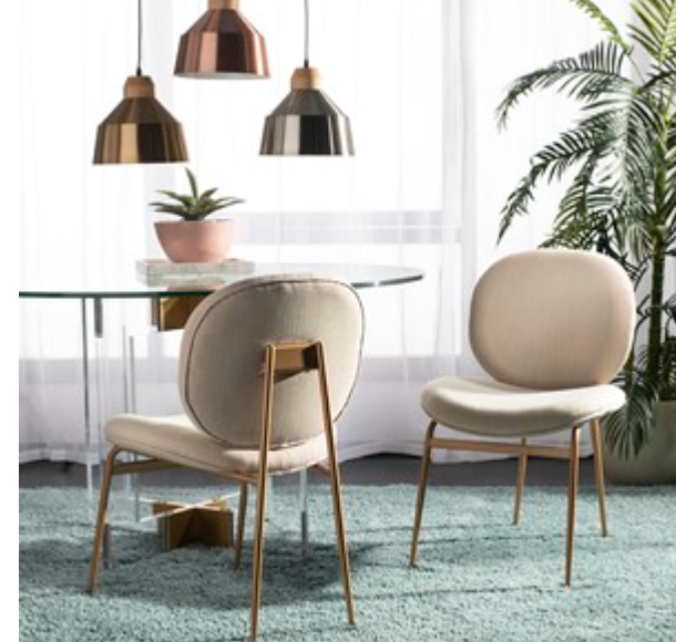 2 modern beige linen & gold dining / accent chairs ✨