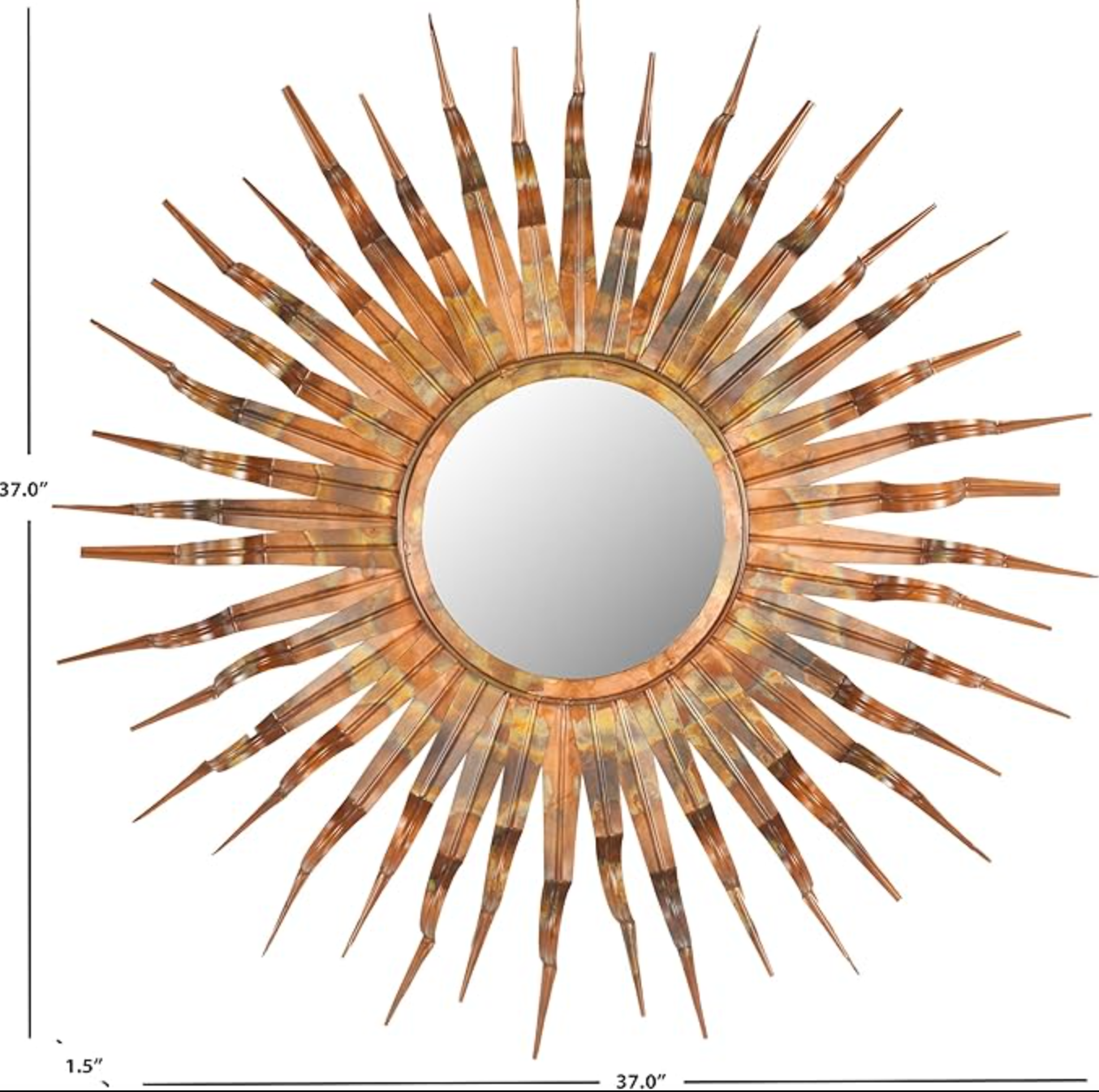Iron, wood and glass sunburst mirror w/ copper finish ☀️
