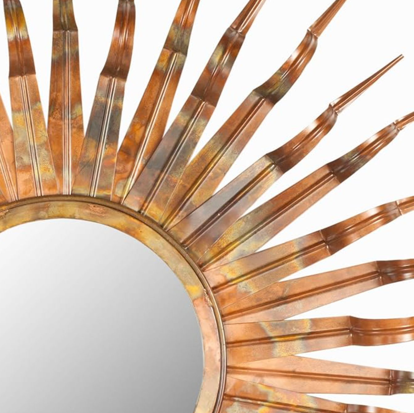 Iron, wood and glass sunburst mirror w/ copper finish ☀️