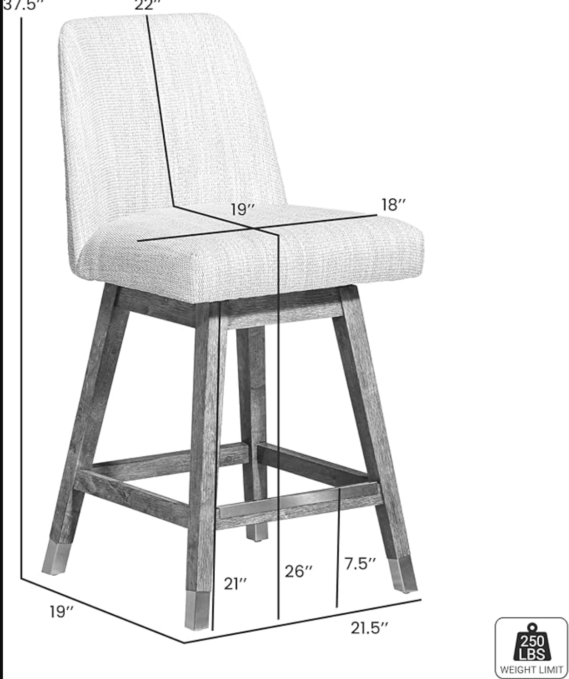 Modern farmhouse swivel barstool in brown oak wood with beige fabric 🥂