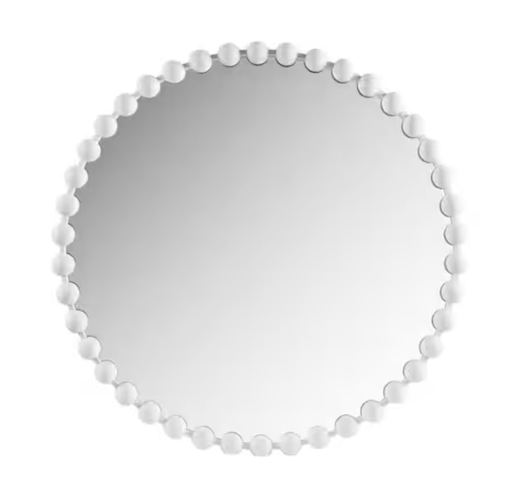 White 36" round beaded wall mirror 🤍