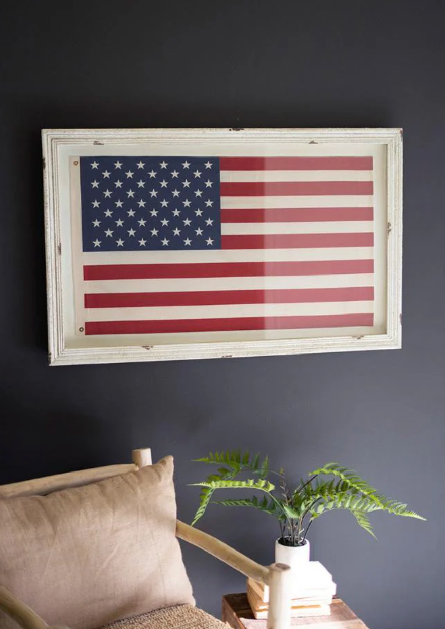 American flag in white wood frame 🇺🇸