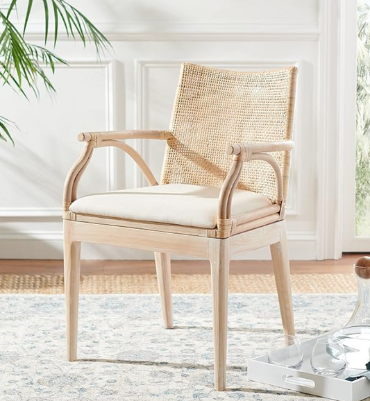 Natural wicker rattan accent chair w/ white cushion🌻