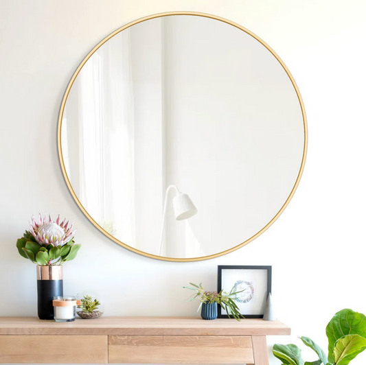 Modern 36" round gold framed mirror ✨