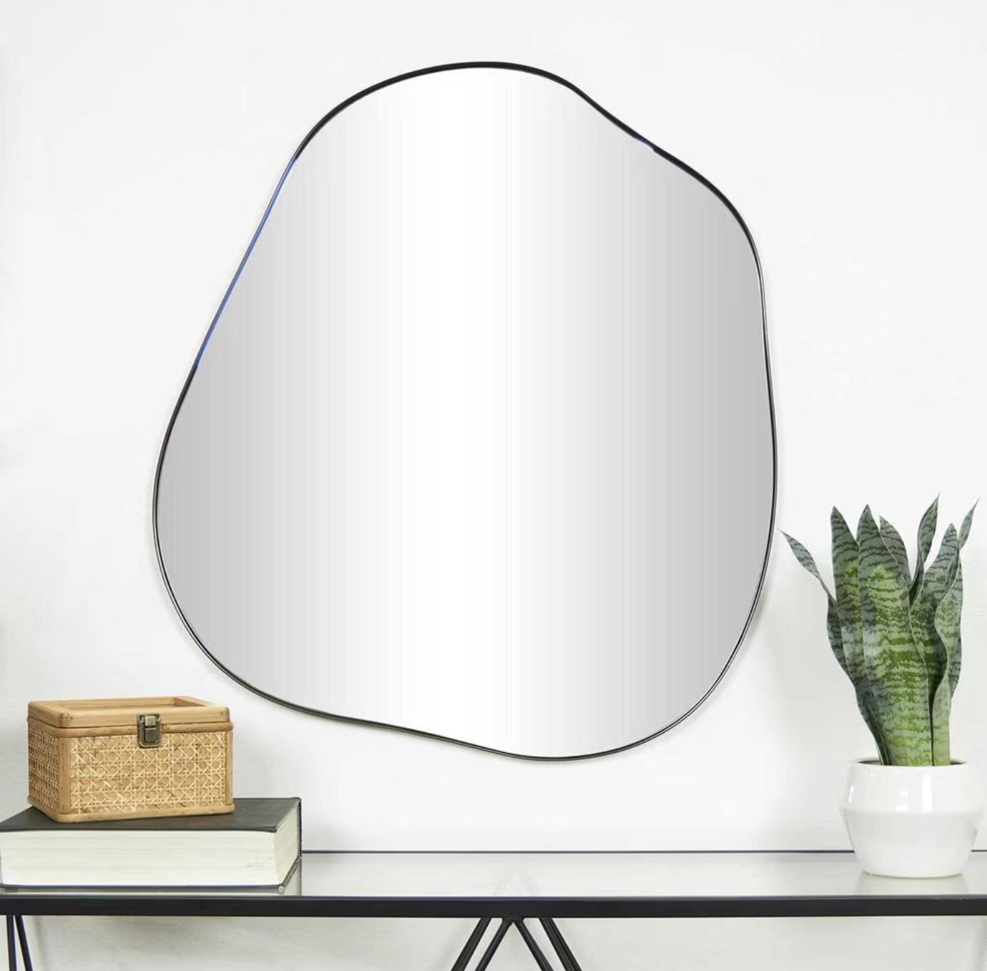 Abstract 27.75" x 31" black metal wall mirror 🪞🖤