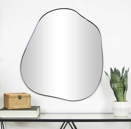 Abstract 27.75" x 31" black metal wall mirror 🪞🖤
