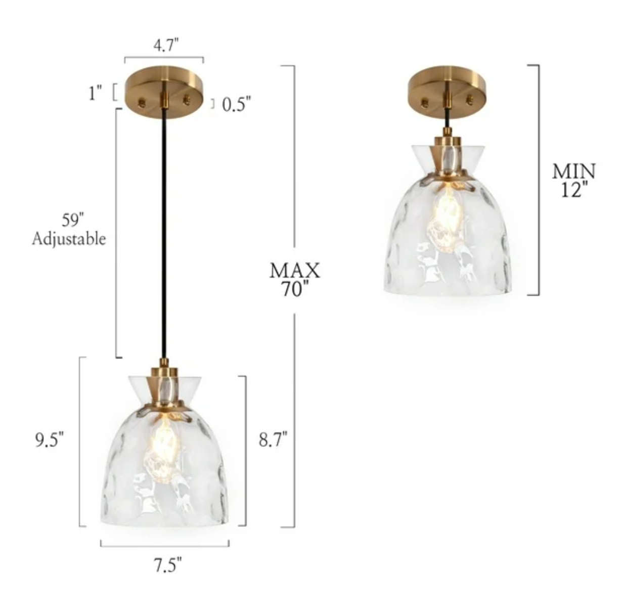 MCM 1-light waterfall glass hammered dome pendant 💡