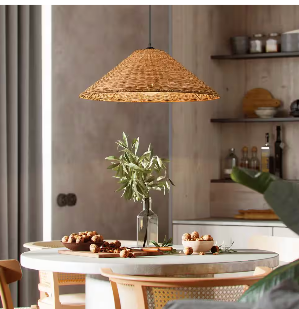 Pendant light with 23" natural rattan shade 🌻