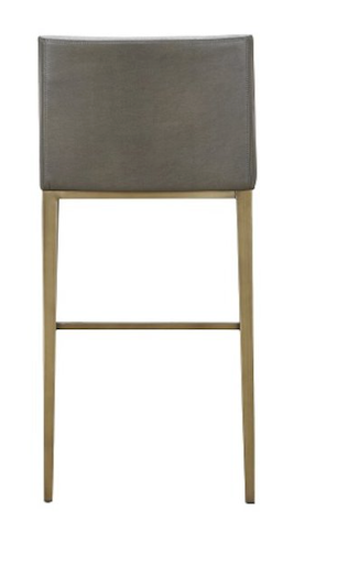Contemporary grey upholstered barstool w/ antique brass legs 🥂