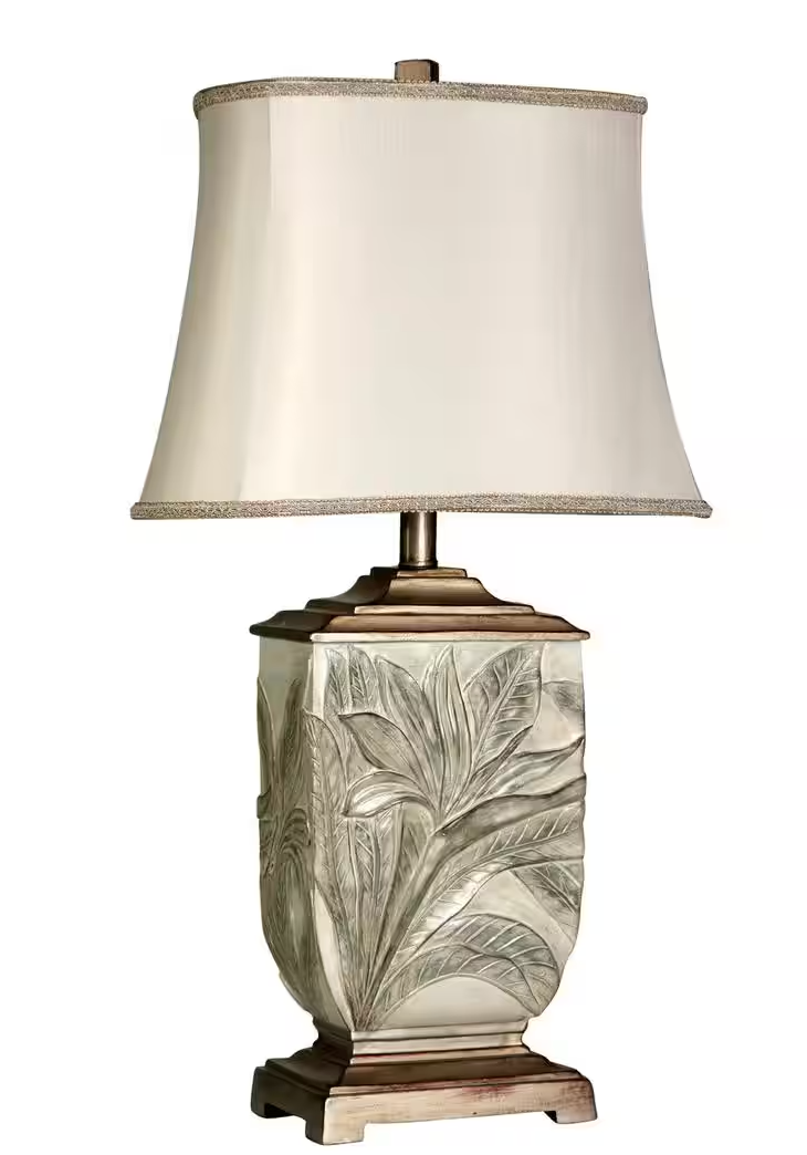 Embossed foliage 27.5" table lamp w/ ivory fabric shade 🌿