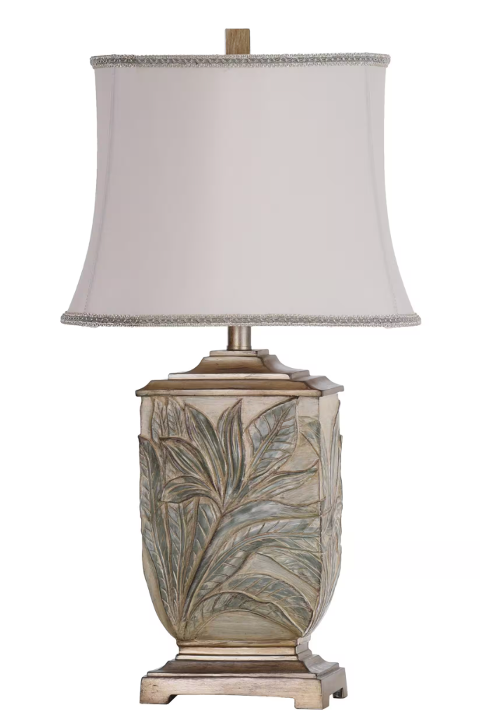 Embossed foliage 27.5" table lamp w/ ivory fabric shade 🌿