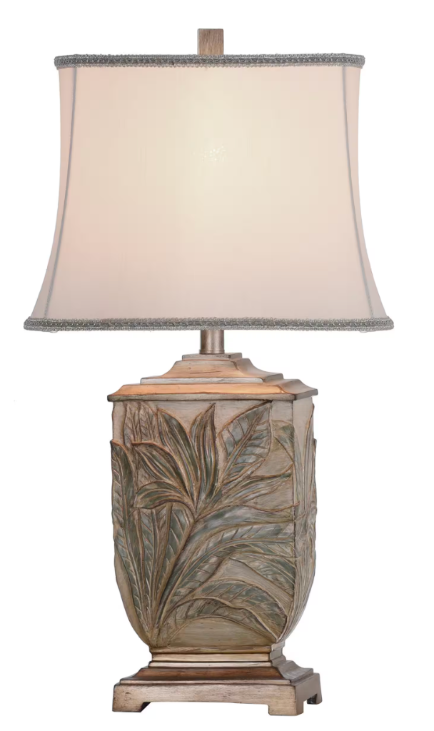 Embossed foliage 27.5" table lamp w/ ivory fabric shade 🌿