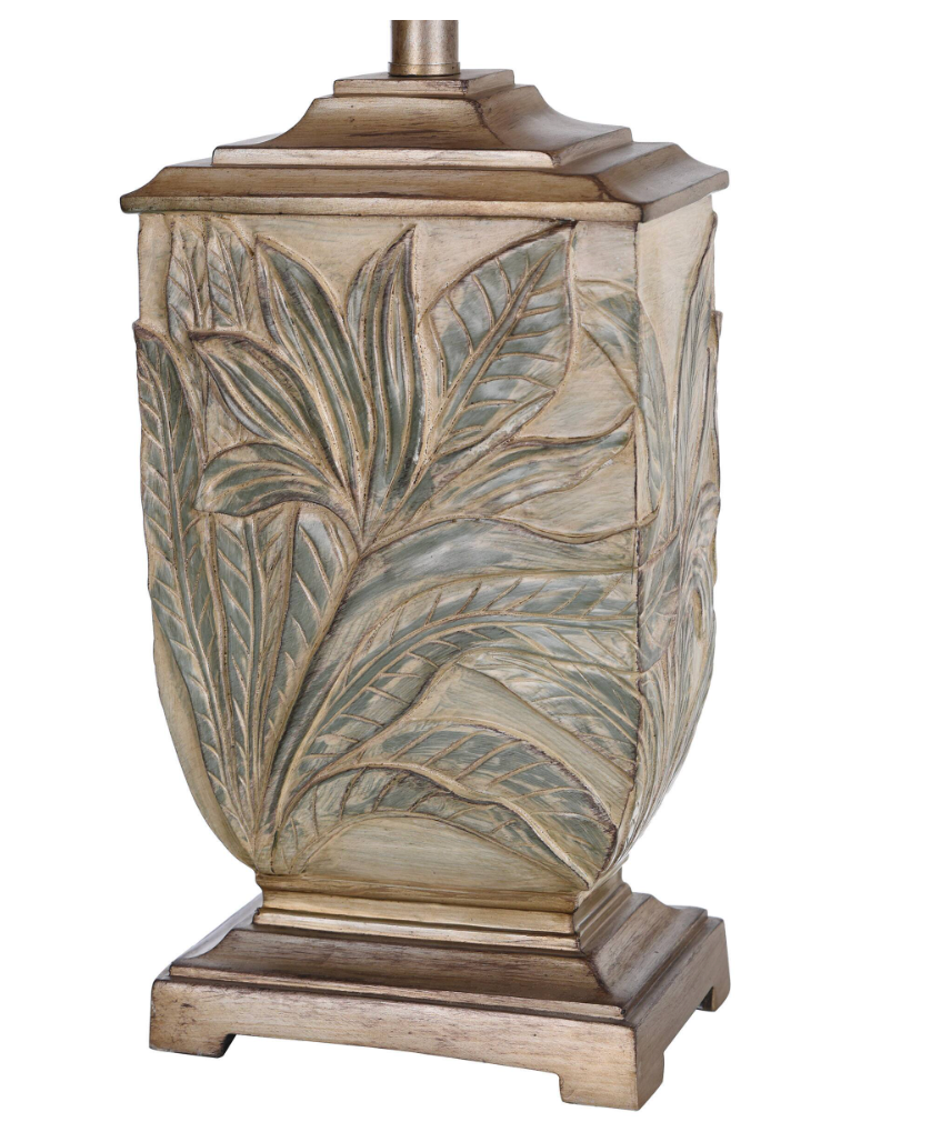 Embossed foliage 27.5" table lamp w/ ivory fabric shade 🌿