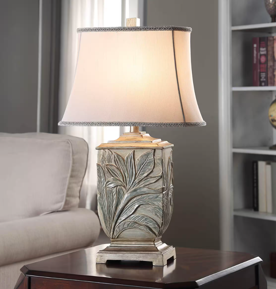 Embossed foliage 27.5" table lamp w/ ivory fabric shade 🌿